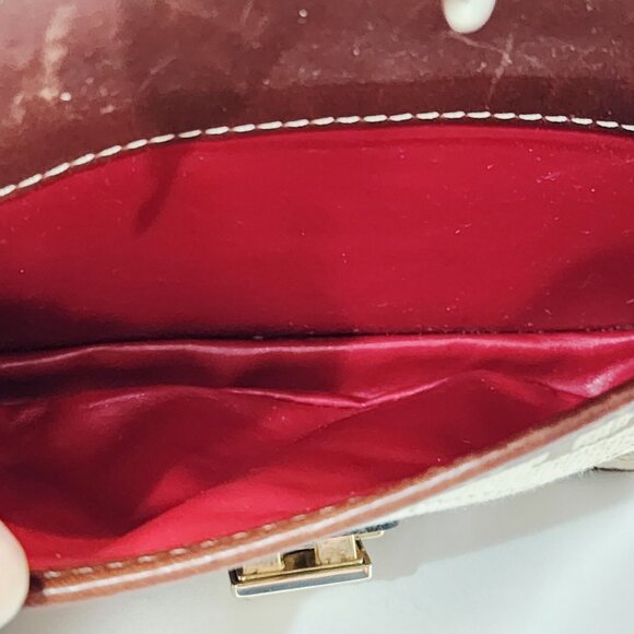 Dooney & Bourke BROWN LEATHER Logo Purse Bag Small Canvas Monogram Gold Used - Picture 14 of 16